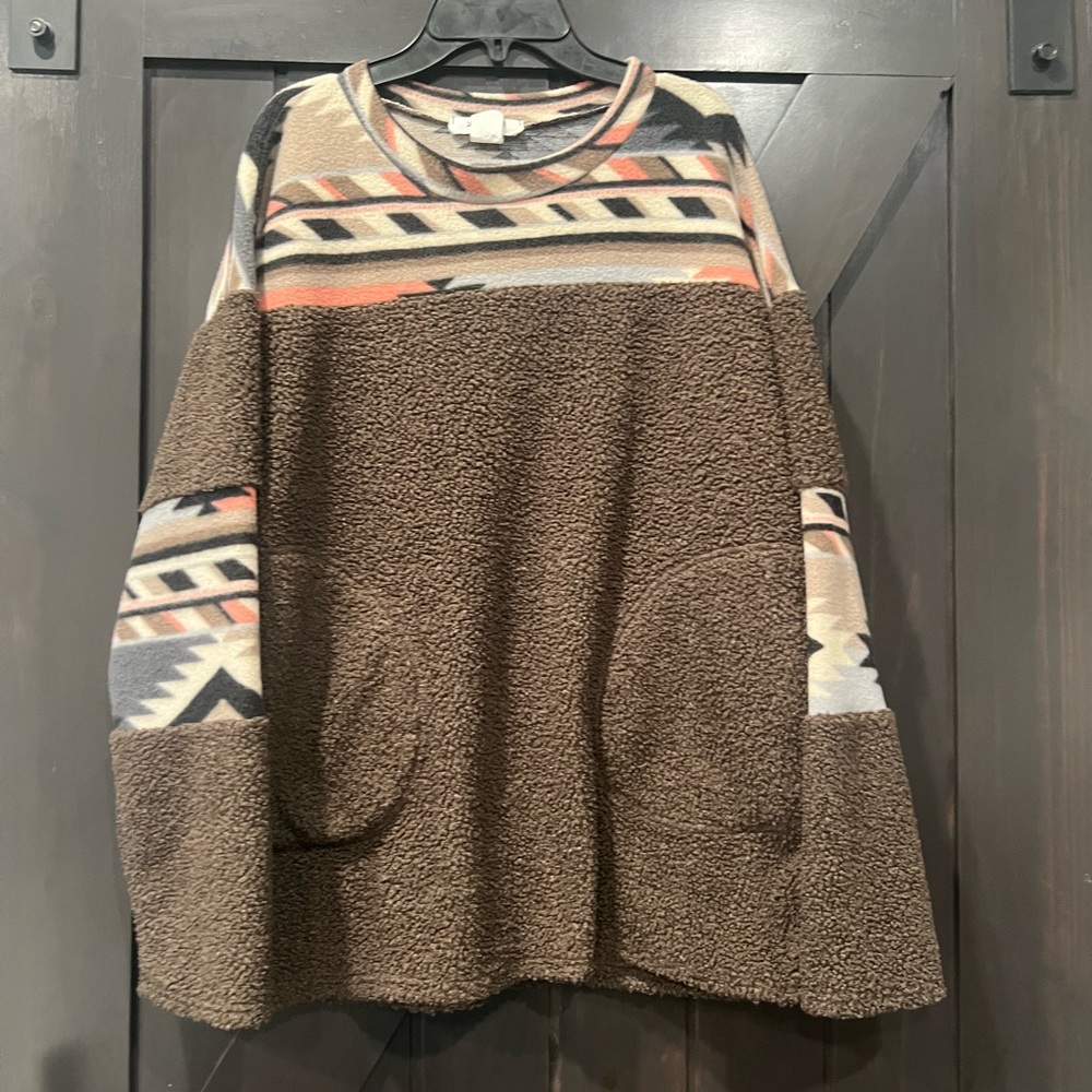 Cozy Brown Patterned Women's Sweater (runs big)